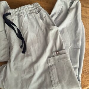 Figs Sky Blue Uman Jogger with Navy Drawstring, Large